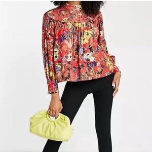 Women’s Medium Top Floral Peasant  Romantic Coquette Cottagecore Colorful‎ Fall